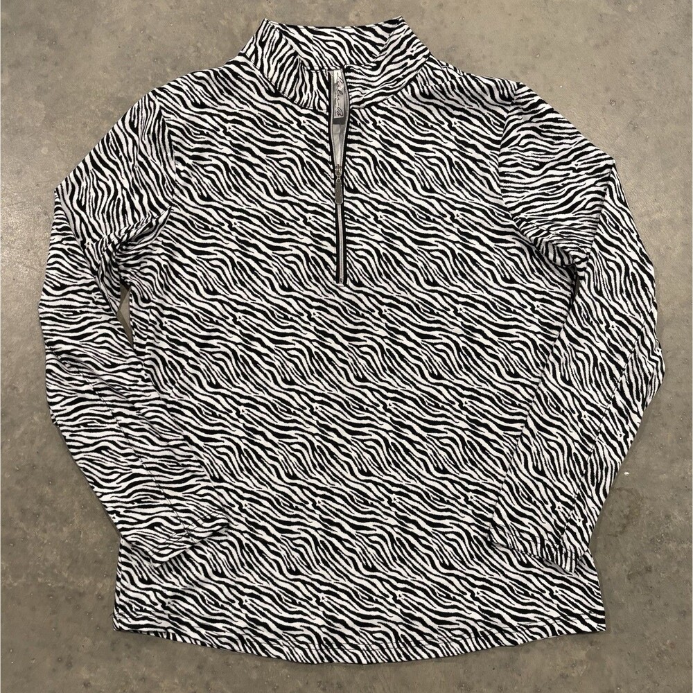 Lulu B Activewear 1/2 Zip Pullover Womens Small Black White Zebra Print